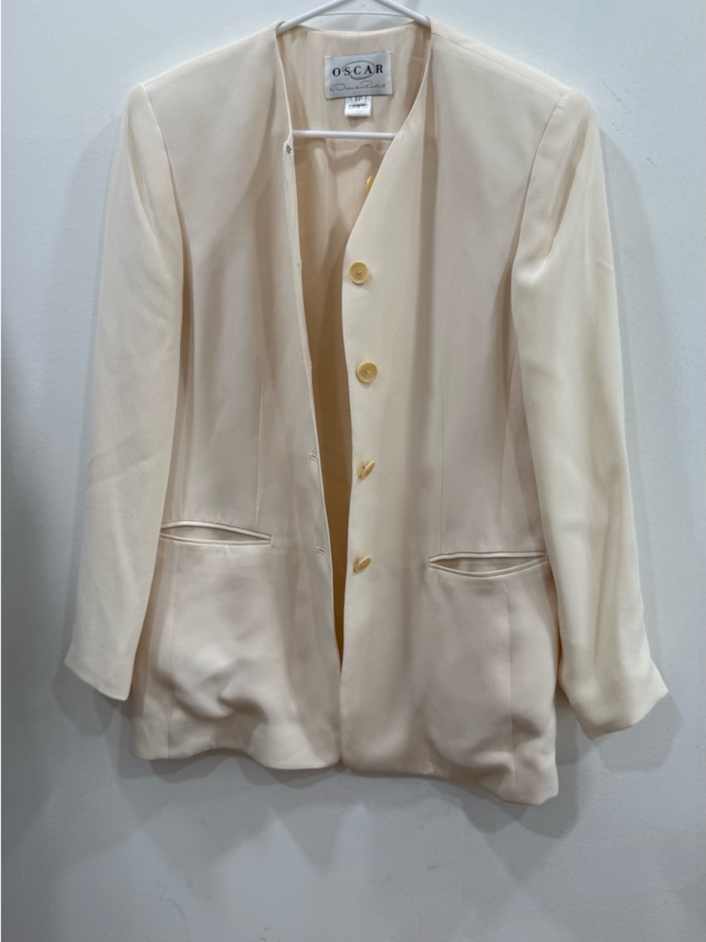 Oscar de la Renta Ivory Collarless Women's Blazer